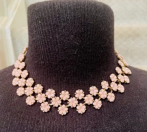 Vintage Pink Flowers w/ Red Sparkles Collar Necklace Adjustable 13-16" - Picture 1 of 4
