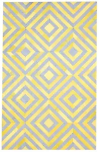 Yellow Leather / Cotton Rug 5X8 Modern Hand Woven Moroccan Diamond Room Size - Picture 1 of 9