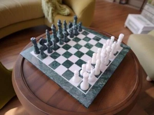 Handmade Green Marble Chess Board with Stone Pieces – Gift for Dad – Father's 🎁 - Picture 1 of 9