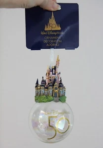 Walt Disney World 50th Anniversary Cinderella Castle Glass Bauble Ornament NWT - Picture 1 of 4