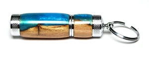 Handmade Key Chain Lighter / Made from Iridescent Blue Resing and Locust Wood - Picture 1 of 4