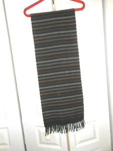 32 BAR BLUES-100% CASHMERE SCARF---BLACK/BLUE/BONE/RUST/ GREY STRIPES--11" X 61" - Picture 1 of 2