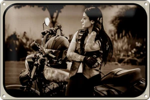 Blechschild Motorrad 30x20 cm Bike Girl Frau biker Pinup Deko Schild tin sign - Picture 1 of 5