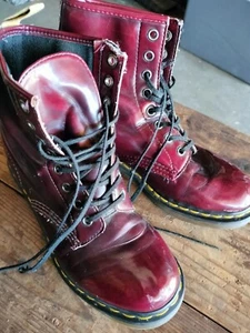 Dr. Doc Martens 14585 Vegan Cherry Red Boots Size US 7 UK 6, Women’s USED - Picture 1 of 10