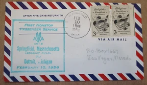 AIR MAIL COVER 1958 "UNIQUE AIR MAIL ENVELOPE FIRST NONSTOP PASS FLGHT SPRG FLD - Picture 1 of 3
