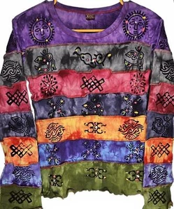 Himalayan Group Handmade Colorful Stonewashed Long Sleeve Shirt Small - Picture 1 of 7