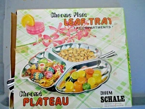 Vintage Retro Chrom Teller Blatt Tablett 3 Fächer Partygeschirr Bonboniere - Bild 1 von 4