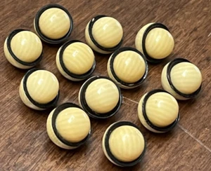 Vintage Set of 12 BLACK & CREAM Celluloid Ball Buttons - 7/16" (A-JK5) - Picture 1 of 4
