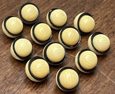Vintage Set of 12 BLACK & CREAM Celluloid Ball Buttons - 7/16" (A-JK5) - Image 1 of 4