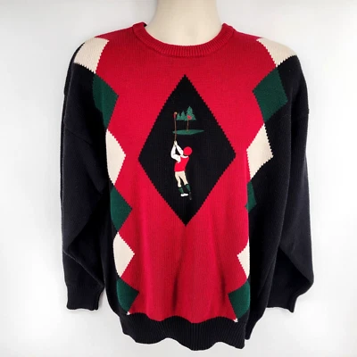 Suéter Pullover de Golf Lord & Taylor Argyle Negro Rojo Para Hombre Talla L Foto 1 de 4