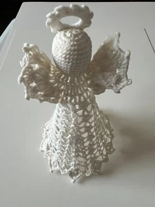 6" Hecho a Mano Crochet Navidad Ángel Adorno Árbol Topper * Blanco Almidonado Rígido - Imagen 1 de 8
