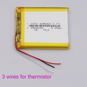 3.7V 2500mAh 9.25Wh 605060 Polymer Li Battery Thermistor 3-Wire For GPS Table PC - Picture 1 of 6