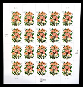 U.S: #3837 60¢ FLOWERS: 5 VARIETIES OF PINK ROSES MINT SHEET/20 NH OG - Picture 1 of 2