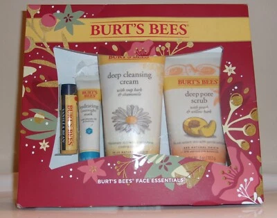 Burt's Bees FACE ESSENTIALS Crema Limpiadora, Mascarilla, Exfoliante, Bálsamo (Juego de 4 Piezas) Nuevo en Caja Foto 1 de 2