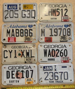 1 LOT OF 8 MOTORCYCLE LICENSE PLATES TEXAS ALABAMA GEORGIA " 205 G 3 D " - Picture 1 of 1