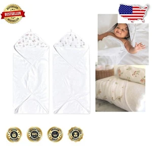 Durable Cotton Terry Hooded Baby Bath Towel - 2 Pack for Ultimate Softness - Picture 1 of 4