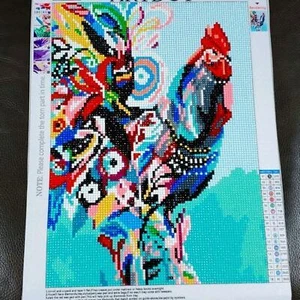 Heller & bunter Diamant Kunst Hahn rahmenfertig. - Bild 1 von 4