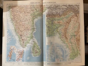 Map Of India South North-East, Plate 28 Disbound 1959 Times Atlas Of The World - Picture 1 of 9