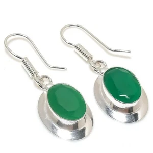 Grün Onyx Edelstein Handmade 925 Sterlingsilber Schmuck Ohrring Größe 3cm - Bild 1 von 1