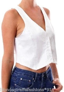 White Button Front Back Tie Lined Sleeveless Vest Top - Picture 1 of 2