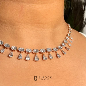 23.4 CT F/VS1 Pear & Oval Cut Lab Grown Diamond Tennis Necklace 14k Rose Gold - Picture 1 of 10