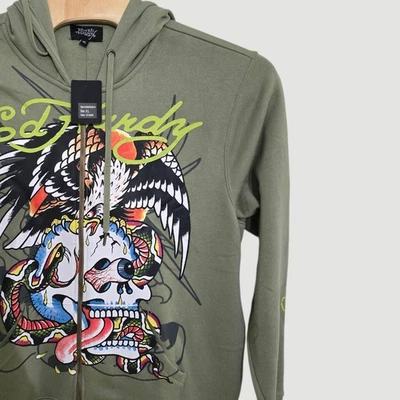 Ed Hardy Para Hombres Talla XL Verde Oliva Águila Calavera Serpiente Gráfico Cremallera Sudadera con Capucha Foto 1 de 4