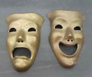 Maschere tragedia teatro commedia ottone massiccio 6" facce da appendere parete arte da parete vintage - Foto 1 di 4