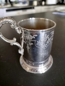  Sterling Silver Floral Pattern Christening Mug Antique Hallmarked - Picture 1 of 6