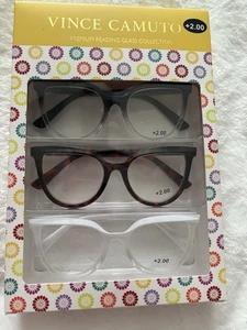 VINCE CAMUTO PREMIUM LESEN 3ER-PACK SCHWARZ/KLAR, SCHILDPATT, WEISS LESER +2,00 NEU - Bild 1 von 6