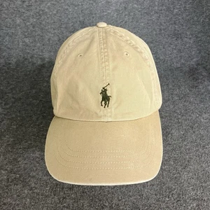 VTG Polo Ralph Lauren Hat Leather StrapBack Men’s Tan Khaki Cap Green Pony Logo - Picture 1 of 11