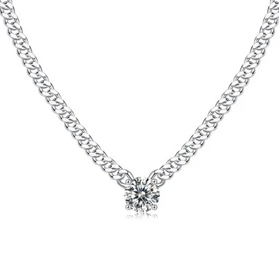 1-3ct Round Moissanite Pendant Cuban Necklace Men Chain 925 Sterling Silver GRA - Image 1 of 4