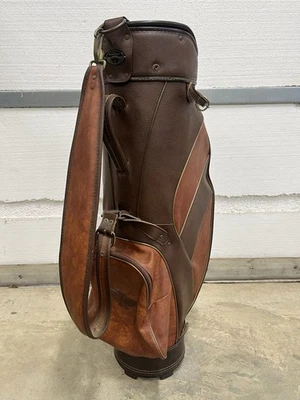 Bolsa de golf vintage DOUBLE EAGLE - cuero marrón - dos tonos 14 vías con cubierta * EX Foto 1 de 4