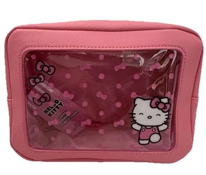 Hello Kitty Sanrio Reise Kulturbeutel Schminkkoffer Hot Pink mit Reißverschluss durchsichtig - Bild 1 von 9