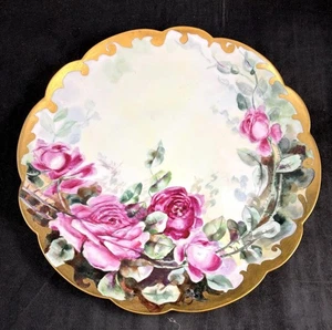 Tressemanes and Vogt Limoges Hand Painted Roses Ornate Chop Plate 13.75 Inches - Picture 1 of 7
