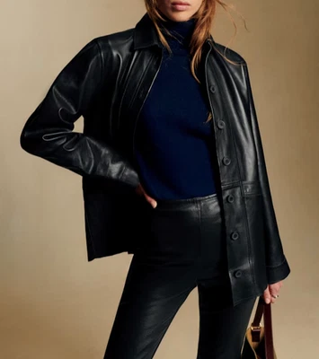 Women Black Leather Shirt Jacket Pure Lambskin Size XS S M L XL XXL CM - Image 1 of 4