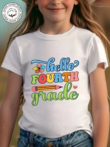 Hallo 4. Klasse Baumwoll T-Shirt, Back-to-School, bequem und fit T-Shirt - Bild 1 von 7