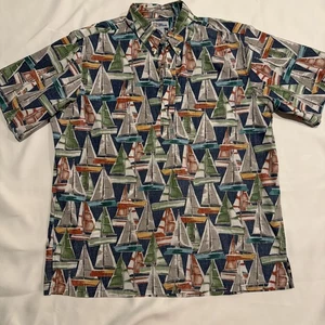 Reyn Spooner Sailboat All Over Short Sleeve Classic Quarter Button Shirt XL - Picture 1 of 6