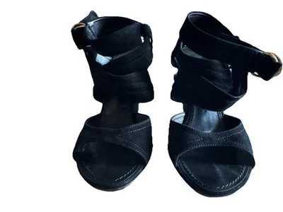 Louis Vuitton black suede leather wedges heels mules pump sandals slides slip-on - Image 1 of 4