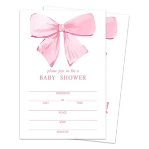 Pink Bow Baby Shower Invitations Baby Shower Invites For Girls Boys 25 Invita... - Picture 1 of 3