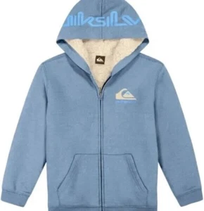 NWT Boys Youth Quiksilver Zip Up Front Sherpa Lined Hoodie Blue S 7/8, M 10/12 - Picture 1 of 9