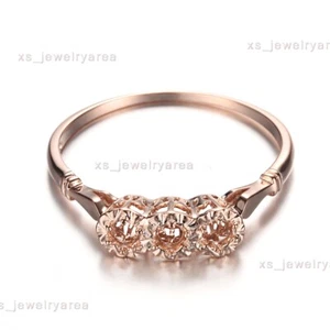 Solid 10K Rose Gold Three Stone Prong Setting 2.7-3.5mm Round Semi Mount Ring - Picture 1 of 6