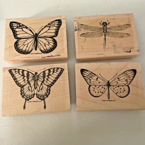 Stampin Up! 2001 - Wonderful Wings - 4 Butterfly Dragonfly Rubber Stamps - Picture 1 of 2