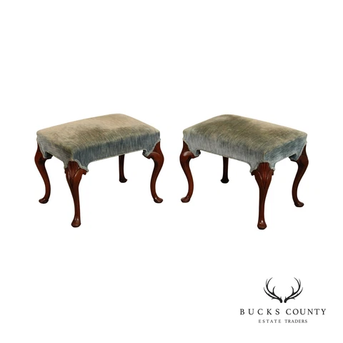 Hickory Chair Queen Anne Style Pair Mahogany Stools Cover