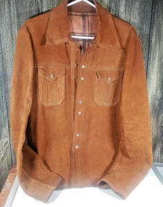 Joo Kay braune Wildleder Lederjacke Herren Western Pearl Druckknöpfe Hausarbeit Mantel Gr. 42 Vintage - Bild 1 von 17