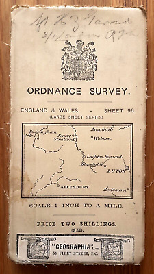 Ordnance Survey Un Pollice 3rd EDIZIONE MAPPA, Foglio 96, Buckingham E Luton. 1907. • 4.56€