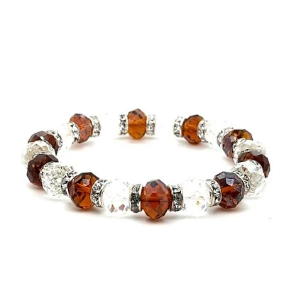 Коричневый и прозрачный граненый смолы кристалл бисером эластичный браслет австрийский чешский CZ - Изображение 1 из 2