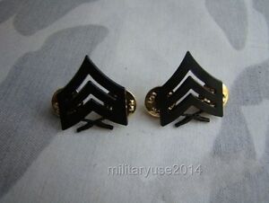 Pair of US USMC Marine Corps Sergeant Rank Insignia Metal Badge Pin Black