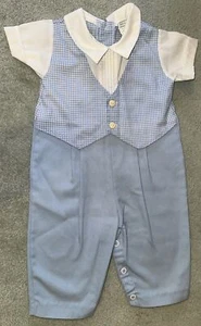 Completo vintage Alexis taglia 3 mesi blu e bianco a quadri 1 pezzo made in USA - Foto 1 di 8