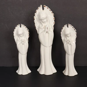 Lot of 3 Praying Angel Figures 7 & 10 inch Tall Gold Trimmed White Porcelain - Picture 1 of 9