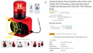 Alarm Siren Horn Industrial Sound and Light Emergency Strobe Warning Light Outdo